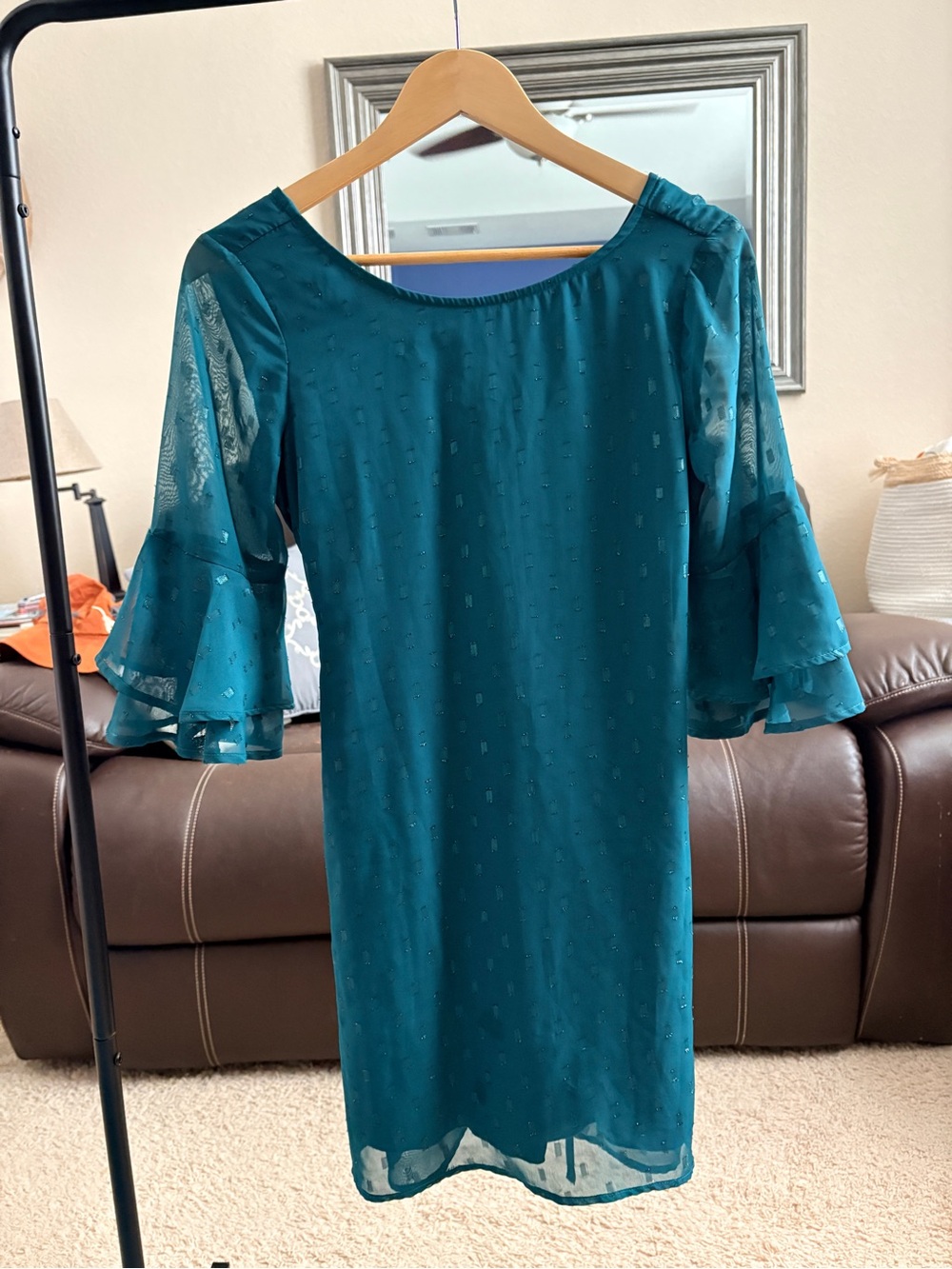 Teal Ruffle-Sleeve Mini Dress